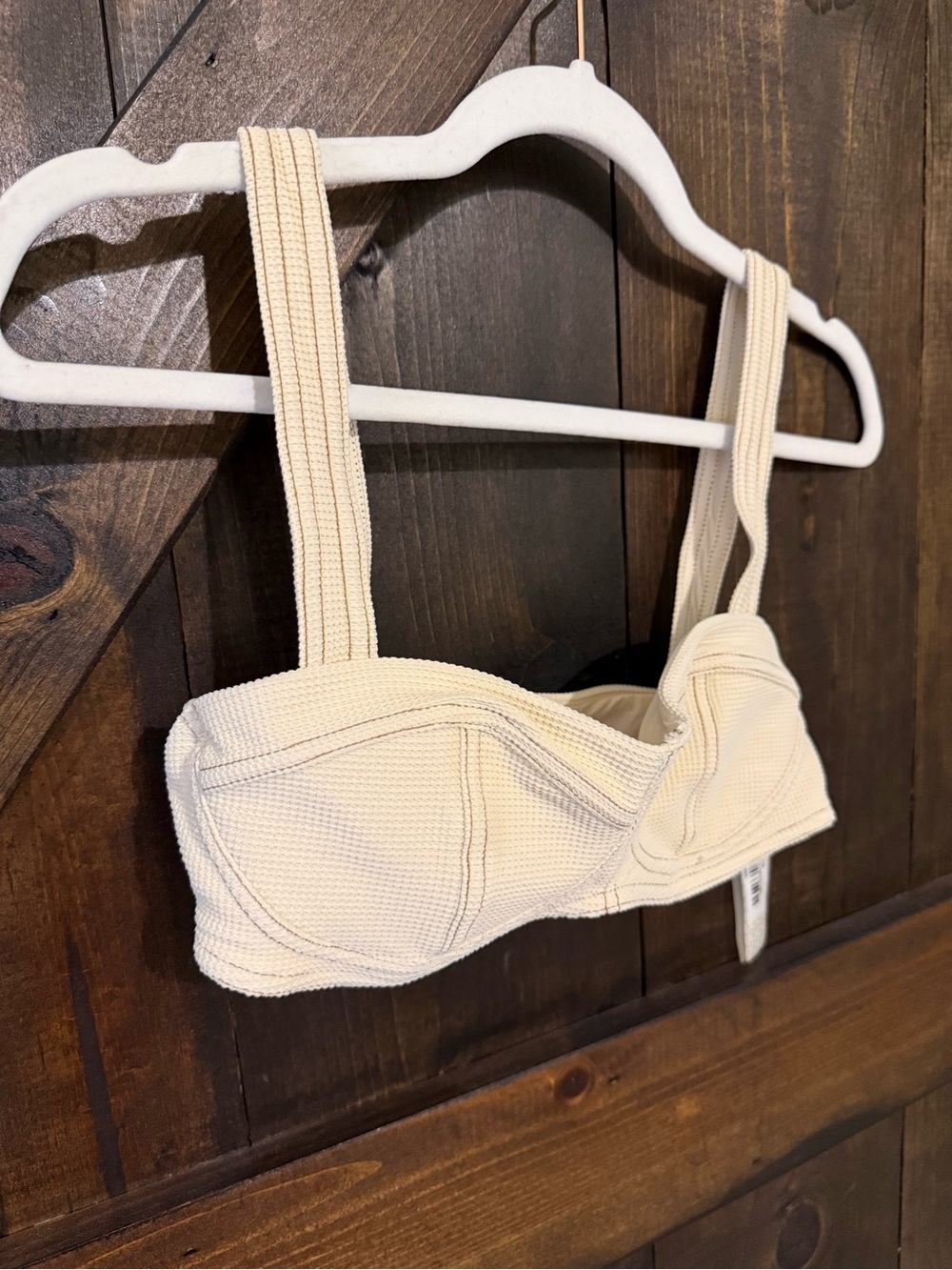 DEVON WINDSOR Cream Ribbed Bandeau Bikini with Ring Belt - Picture 2 of 12